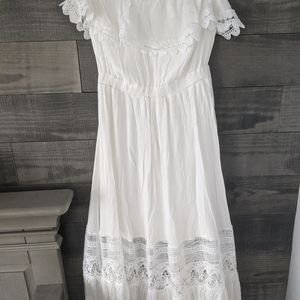White Lace, Off the Shoulder Maxi Dress